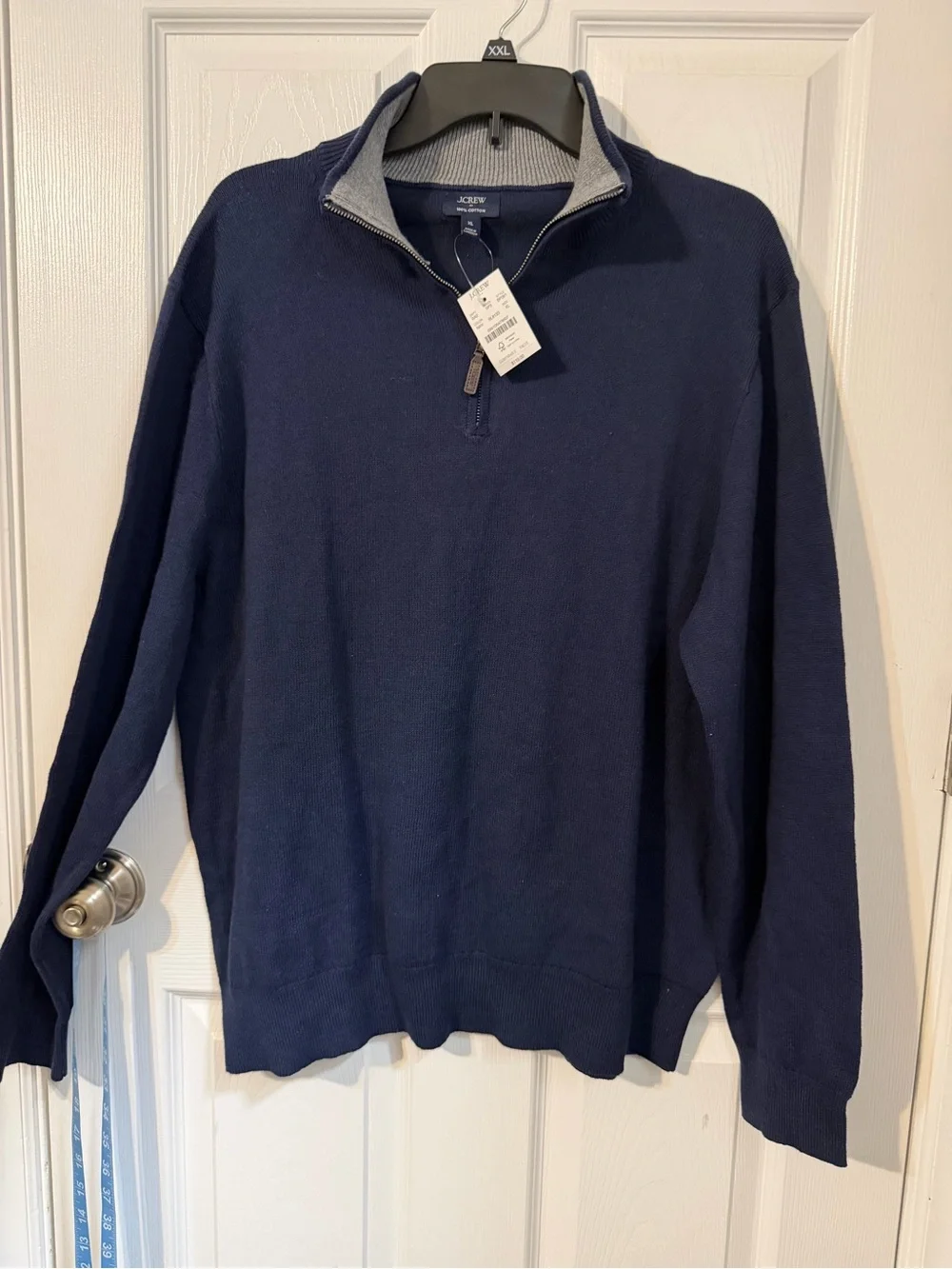 NWT J Crew Navy Blue 3/4 zip sweater